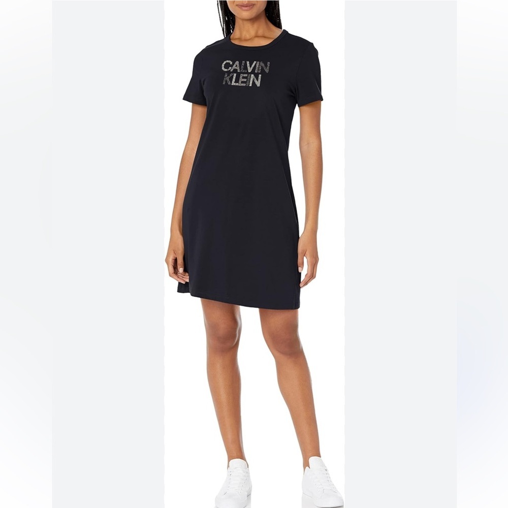Calvin Klein Women's Relaxed Short Sleeve Mini Logo T-Shirt Dress NWT Size M - Picture 4 of 4